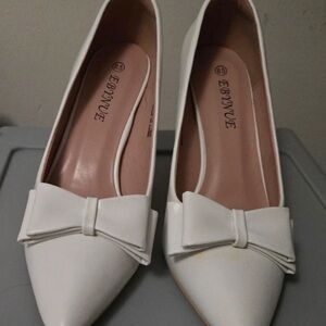 Elegant White Bow Flats by